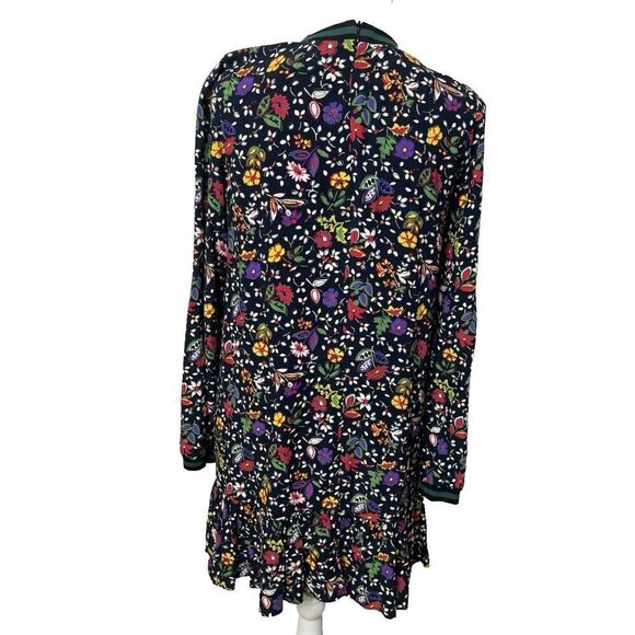 Zara Peplum Dress Size M Black Floral Varsity cuffs Long Sleeve Ruffle Hem - Picture 2 of 14